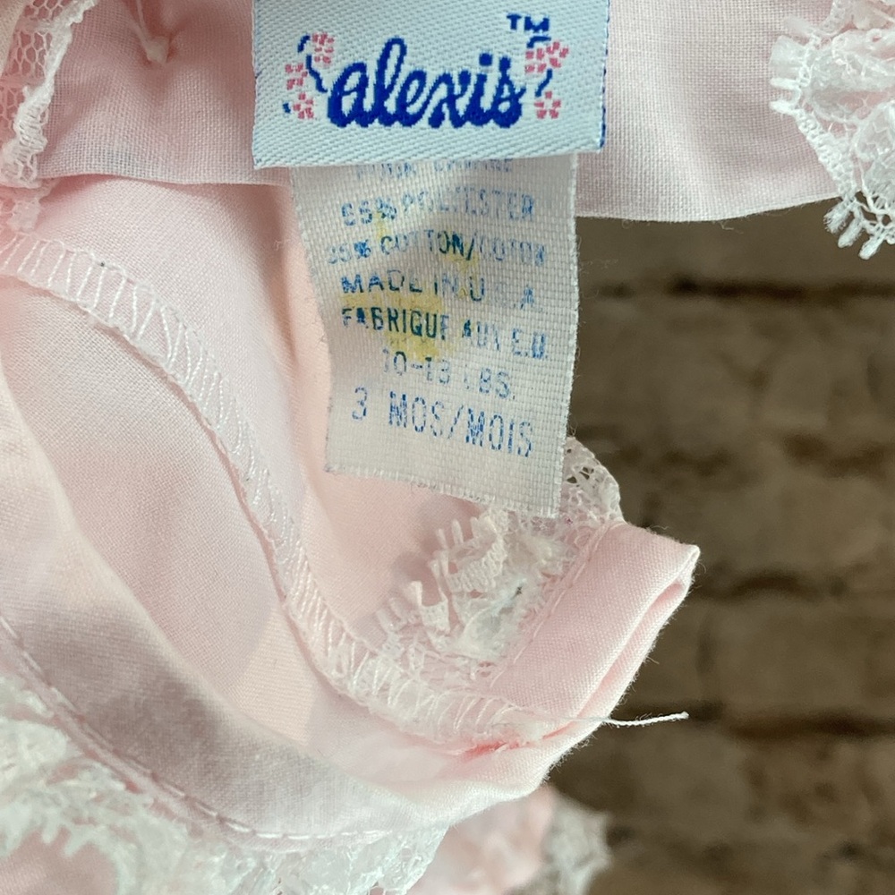 Vintage- Alexis Light Pink Bubble Romper with Embroidery and Lace Trim - Picture 9 of 9